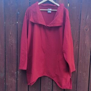 Drawstrings of Malibu Red Heavy Cotton Pullover Lagenlook Tunic 3XL Made in USA